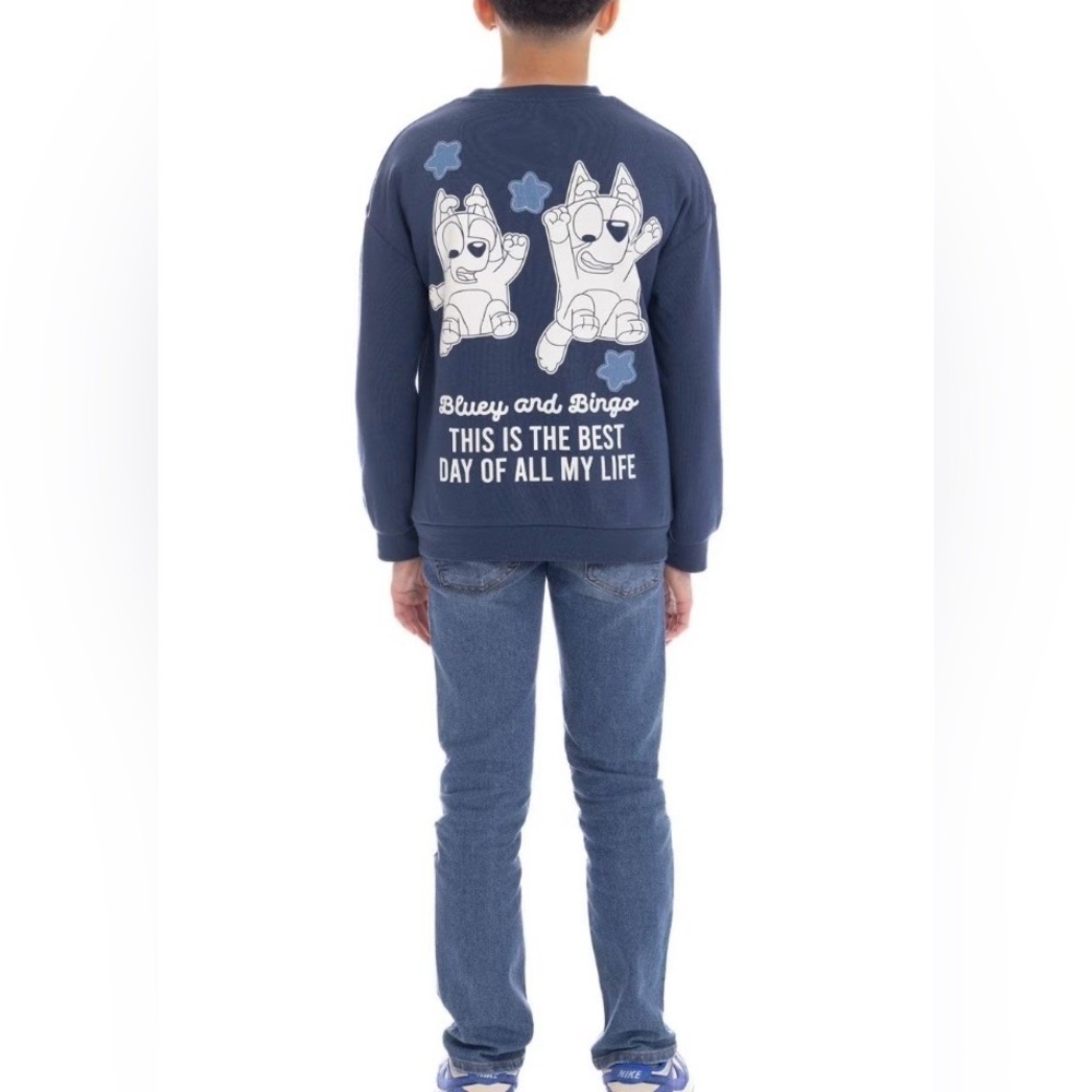 BLUEY Kids Character Soft Crewneck Sweatshirt Blue with Embroidery & Appliqué - Picture 4 of 10